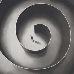 circular maze with man stood at the centre