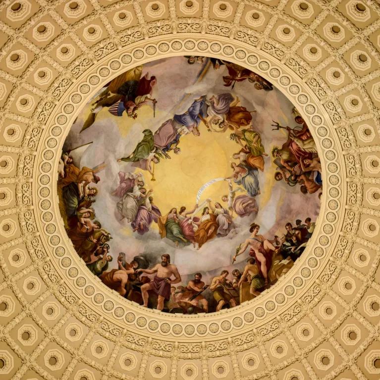 circular image of a renaissance ceiling
