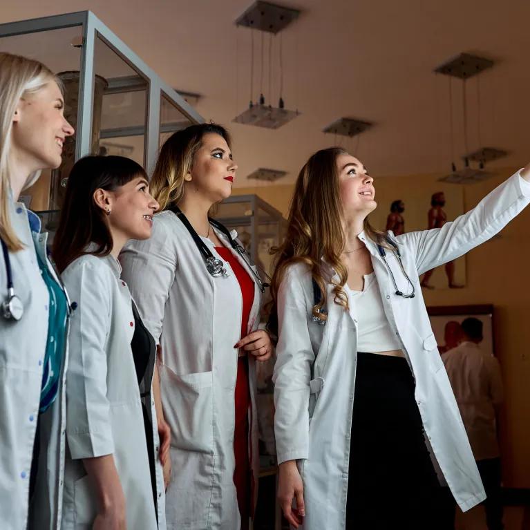Group of medical professionals discussing medical scans